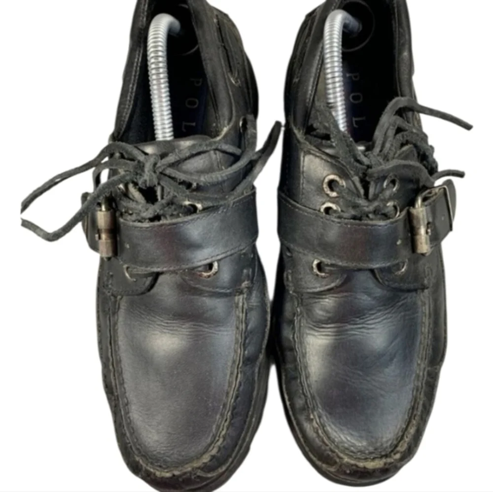 Polo Ralph Lauren vintage black buckle deck boat shoes loafers men's size 10.5 D